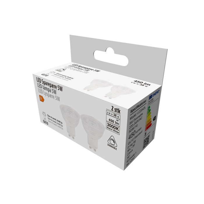 LED-spotpære 5 W GU10 dæmpbar - 2-pk.